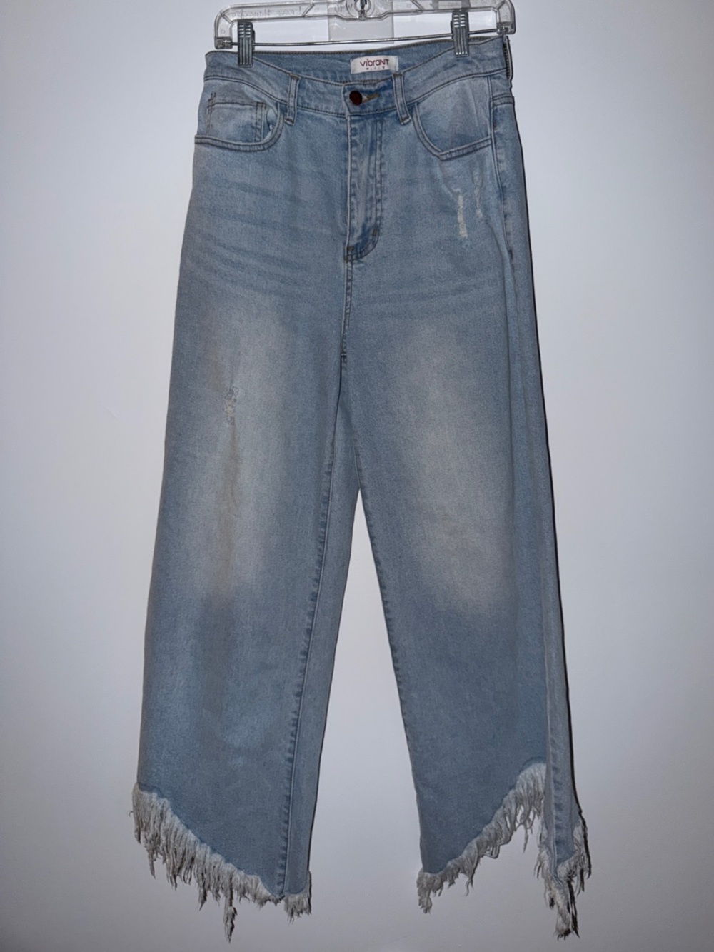 Vigoss Light Blue Wide-Leg Frayed-Hem Jeans